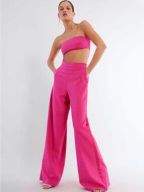 BCBGMaxAzria Vibrant Hot Pink Wide-Leg High-Waist Pants
